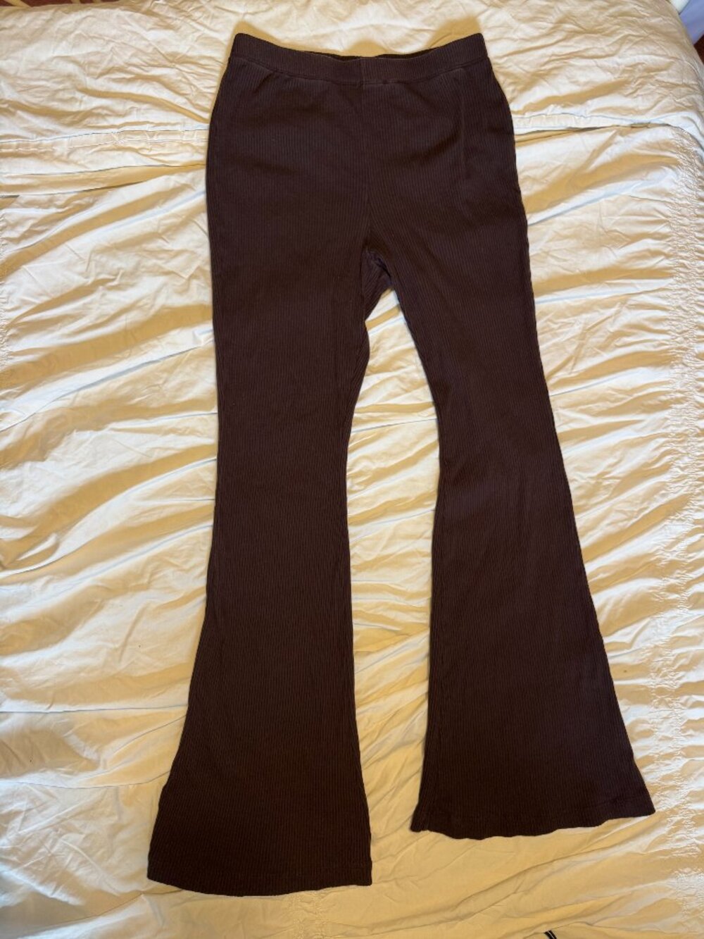 Divided by H&M Brown Ribbed Knit High Waisted Flare Pants